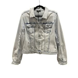 NWT / Orly / Boutique Distressed Light Denim Jacket with Bead Accents